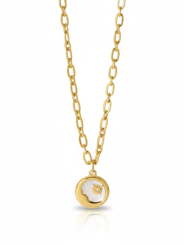 Sun Moon Stars Round Coin Pendant Necklace — Cao Jewellery