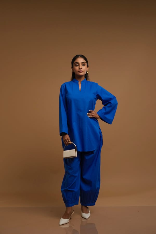 Indigo Straight Kurta and Farshi Salwar Set — D Mak