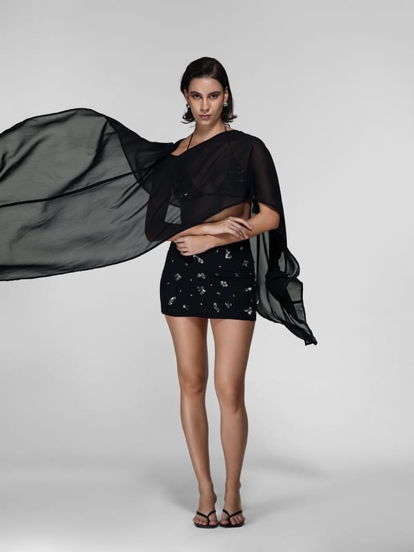 Black Sheer Boat Neck Draped Cape — The Clothing Factory
