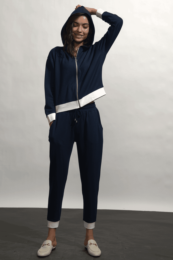 Navy and White Zip-Up Hoodie with Hood — Dash and Dot