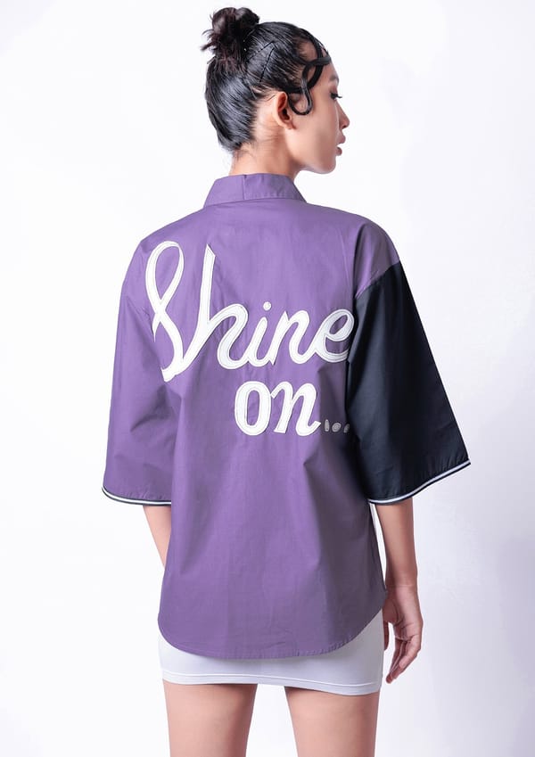 Black, White & Lilac Cotton Shirt Slogan Embroidery — Richa Goenka