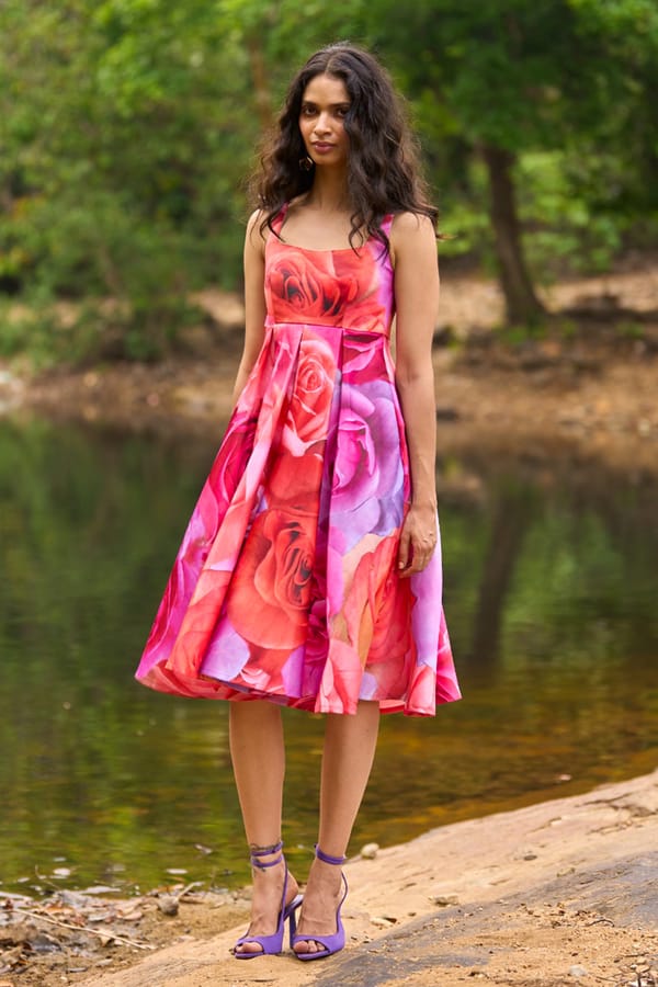 Multicolor Floral Fit and Flare Midi Dress — Dash and Dot