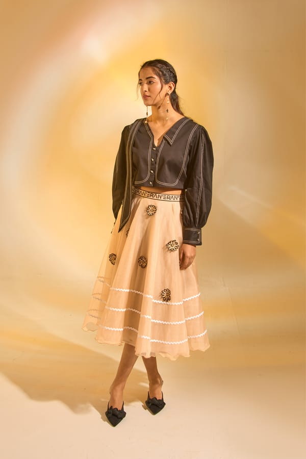 Black Cropped Shirt and Organza Midi Skirt Co-ord Set — An'era by Asmita Verma