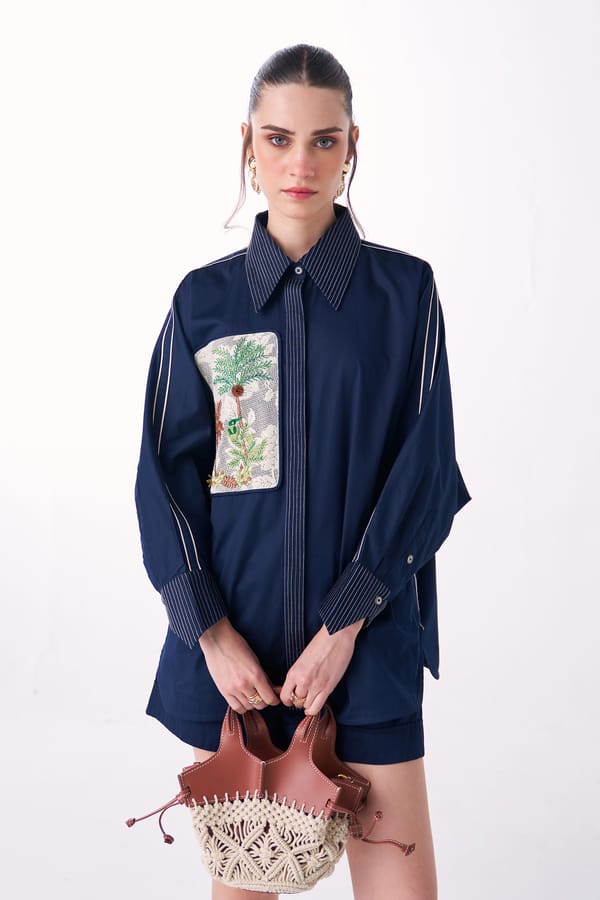 Navy Cotton Twill Shirt and Shorts Co-ord Set — Our Love