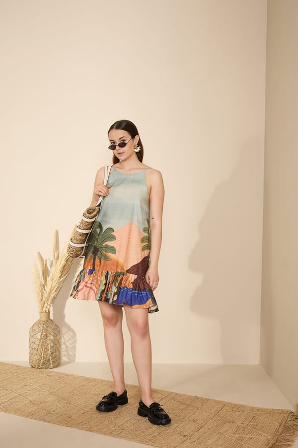 Tropical Print Halter Neck Mini Dress with Pockets — GAIMA LABEL
