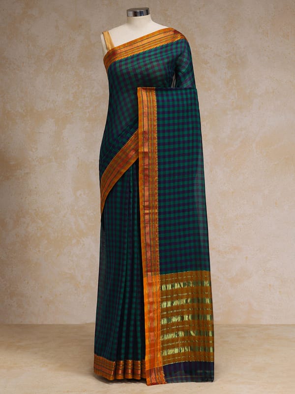Forest Green Check Cotton Silk Kanchi Chettinad — BINKS