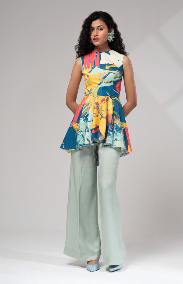 Multicolor Abstract Printed Cotton Linen Peplum Top — ADVAIT