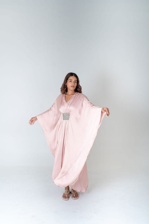 Dusty Pink Maxi Kaftan with Braided Front Detail — Neora