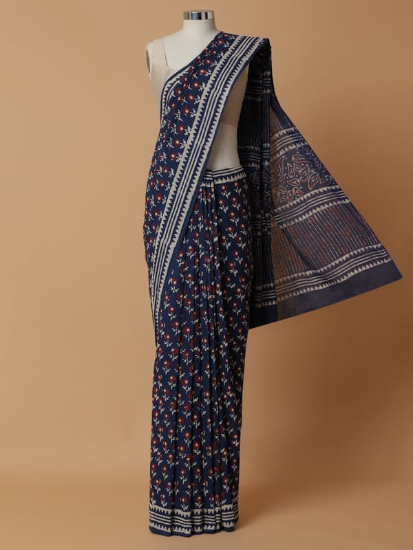 Hand Block Printed Blue Cotton Mulmul Rozaana — BINKS