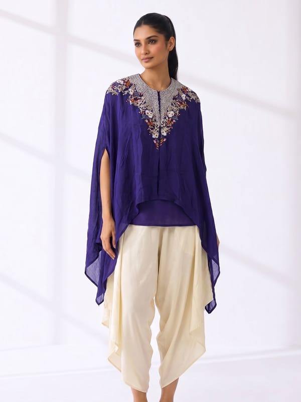 Purple Georgette Cape and Dhoti Pants Co-ord Set — Basanti Kapde aur Koffee