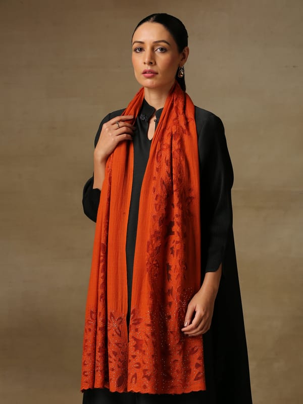 Cutwork Zaywar Stole Orange — Shaza