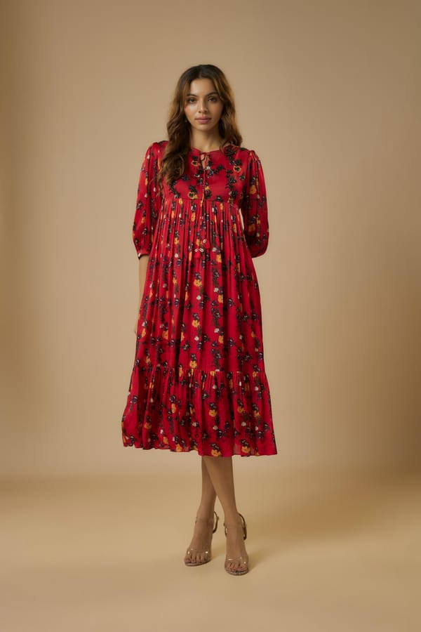 Red Midi Dress — EWOKE STUDIO