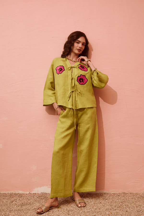 Mustard Yellow Linen Sequin Patch Co-ord Set — Armoire