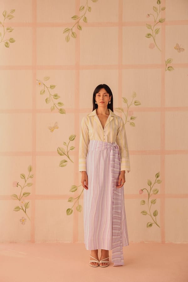 Lilac Yellow Pastel Striped Cotton Satin Shirt — Sage by Mala
