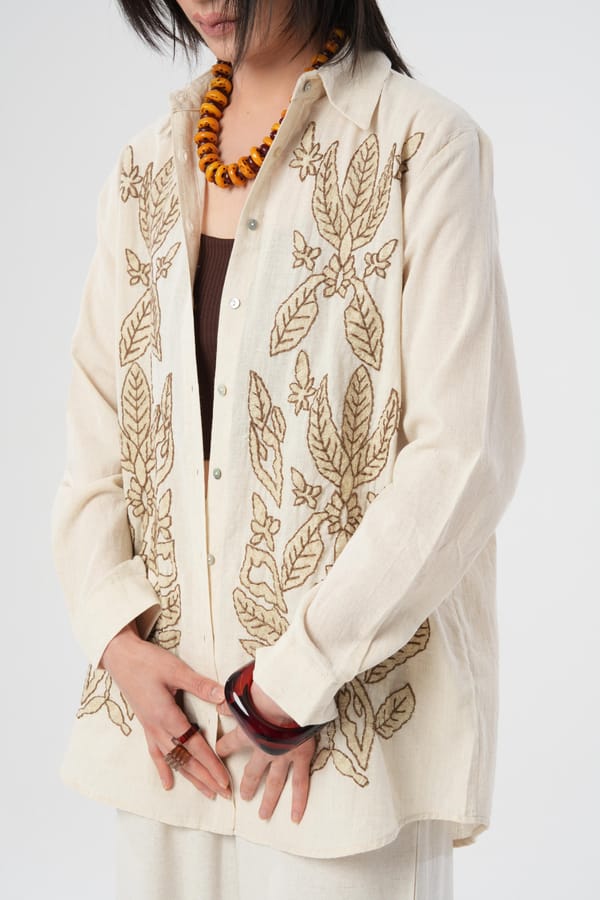 Cream Longline Embroidered Cotton Shirt — THE LUXURY DRESSING