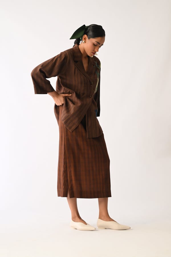 Brown Psyflora Applique Shirt Set — Ofrida