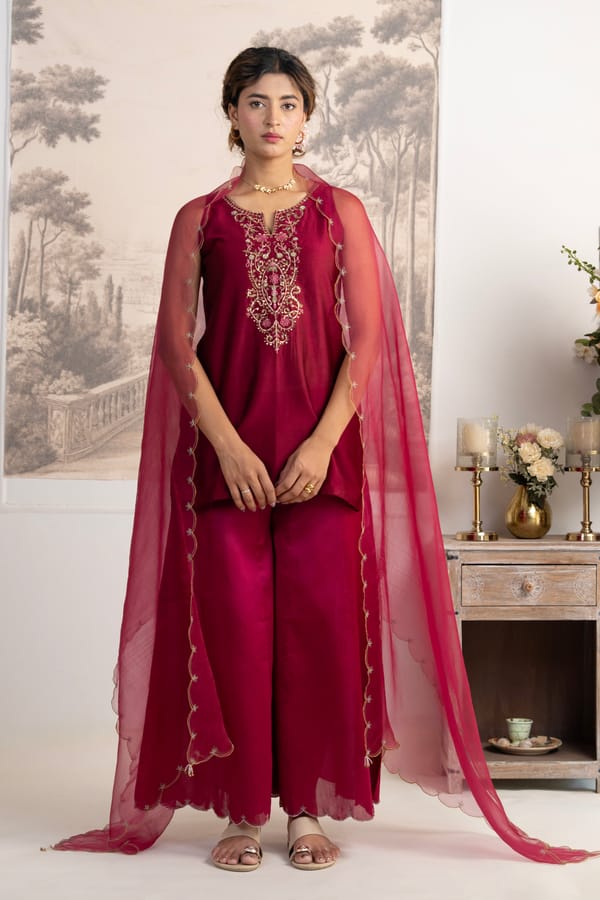 Hot Pink Sleeveless Pitta Zardosi Top Set — Tatwa Designs