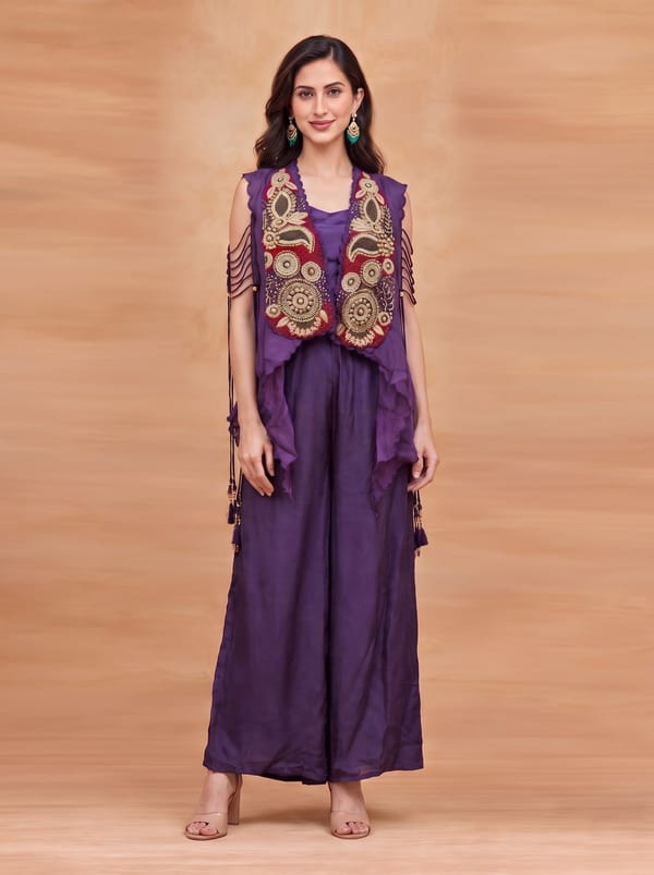 Statement Scalloped and Embroidered Organza Jacket paired with Satin Inner — HOUSE OF PASHA