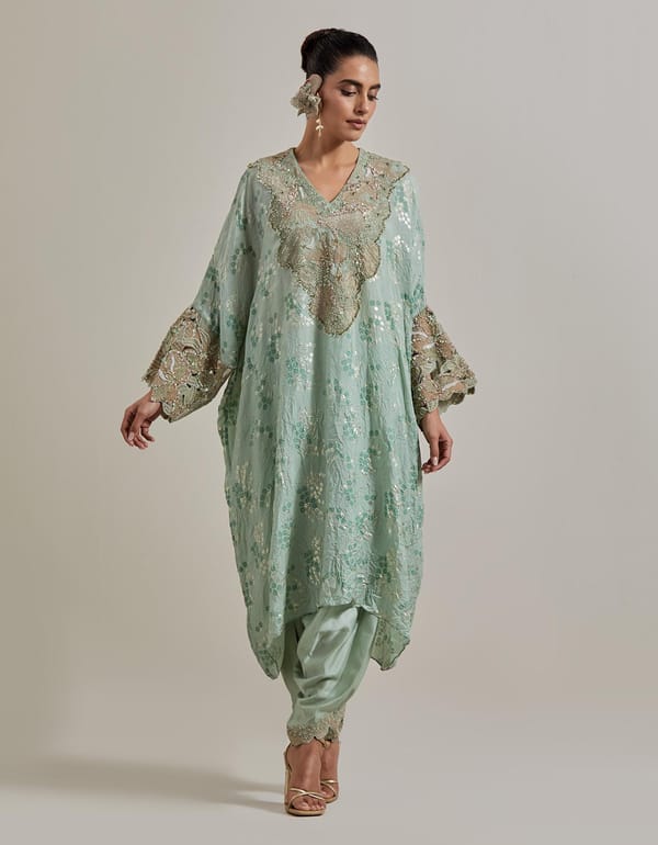 Sage Green Water Glimmer Baggy Tunic Set — Kavita Bhartia
