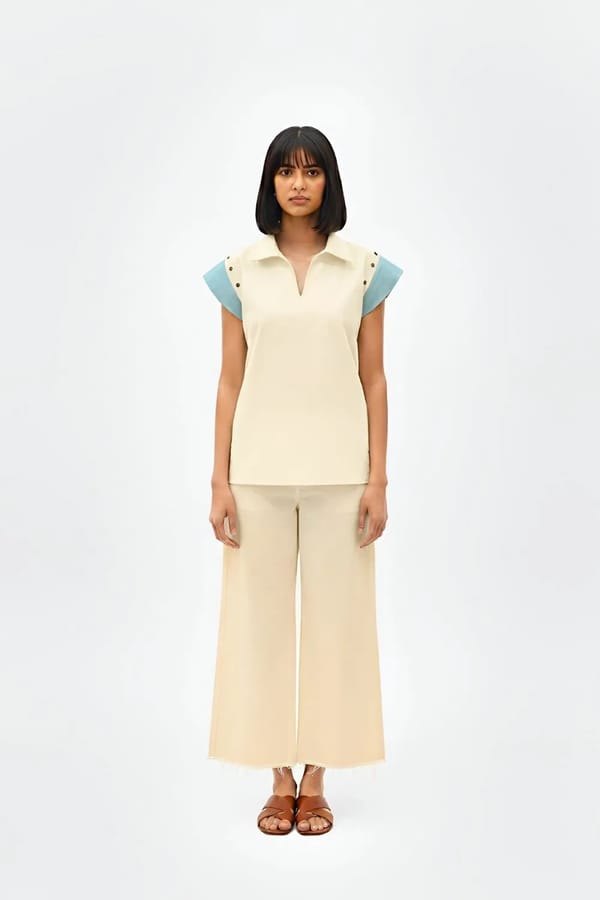 Ivory-Tiffany Blue Colorblock Co-ord Set — Neora