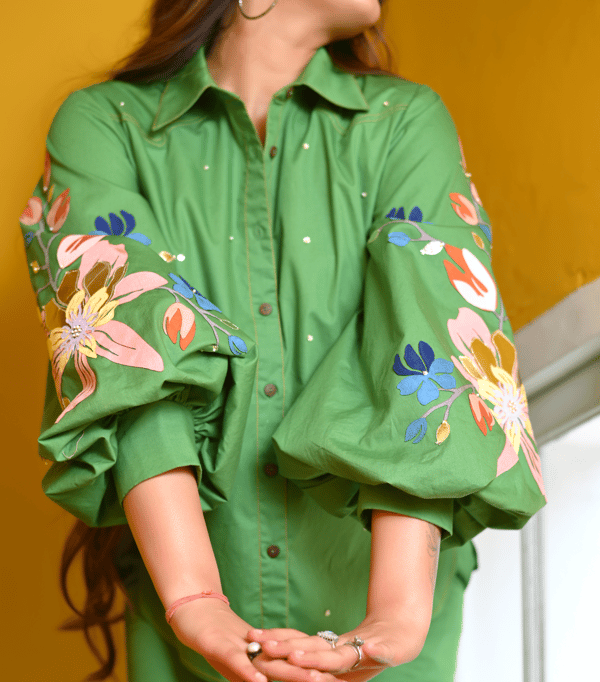 Electric Green Poplin Shirt and Flared Pants Co-ord Set — RUCHIKA  MALLIKA LABEL