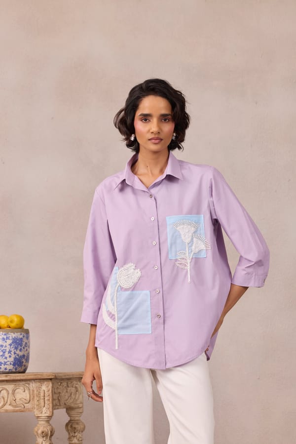 Sweet Lavender Cotton Poplin Applique Shirt — 63East