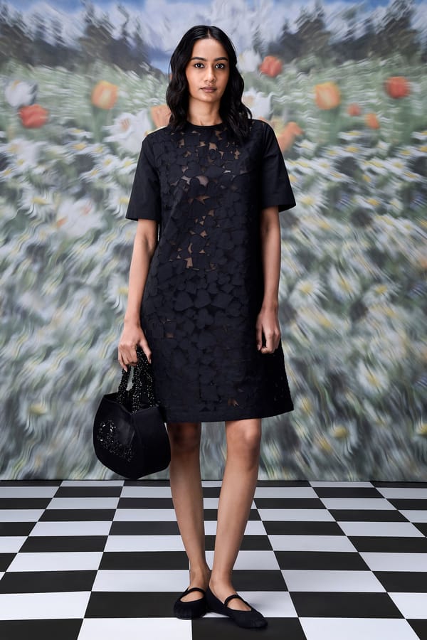Black Cutwork Applique Shift Dress — Genes Lecoanet Hemant