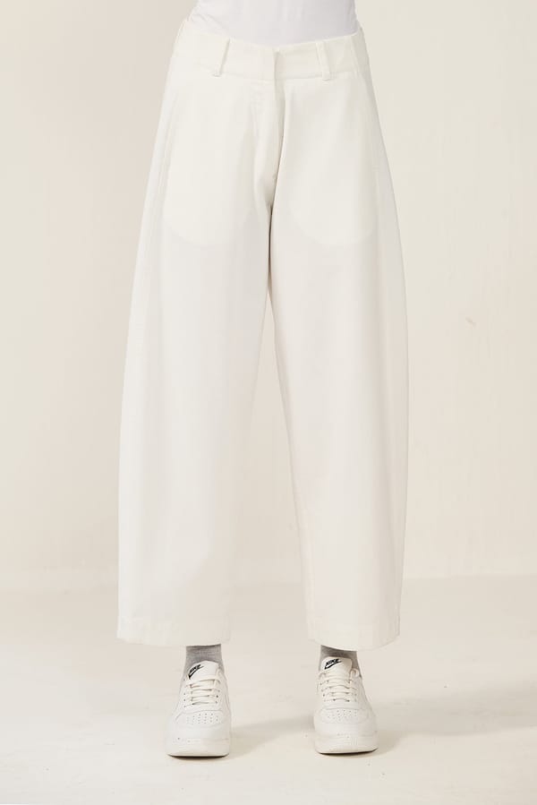 White High-Rise Wide-Leg Cotton Twill Trousers — Muvazo