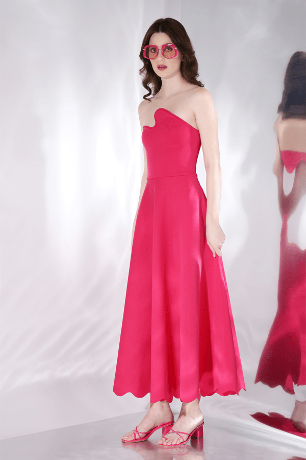 Hot Pink Strapless Fit and Flare Maxi Dress — OZEQO