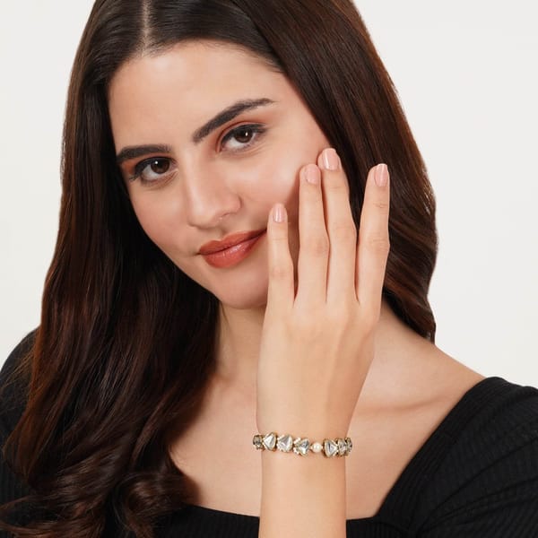 Golden Triangle Kundan & White Pearl Adjustable Bracelet — BeAbhika