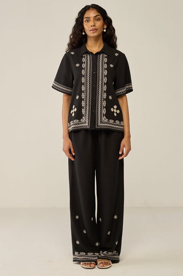 Black Embroidered Shirt And Trouser Co-ord — Move About Effortlessly