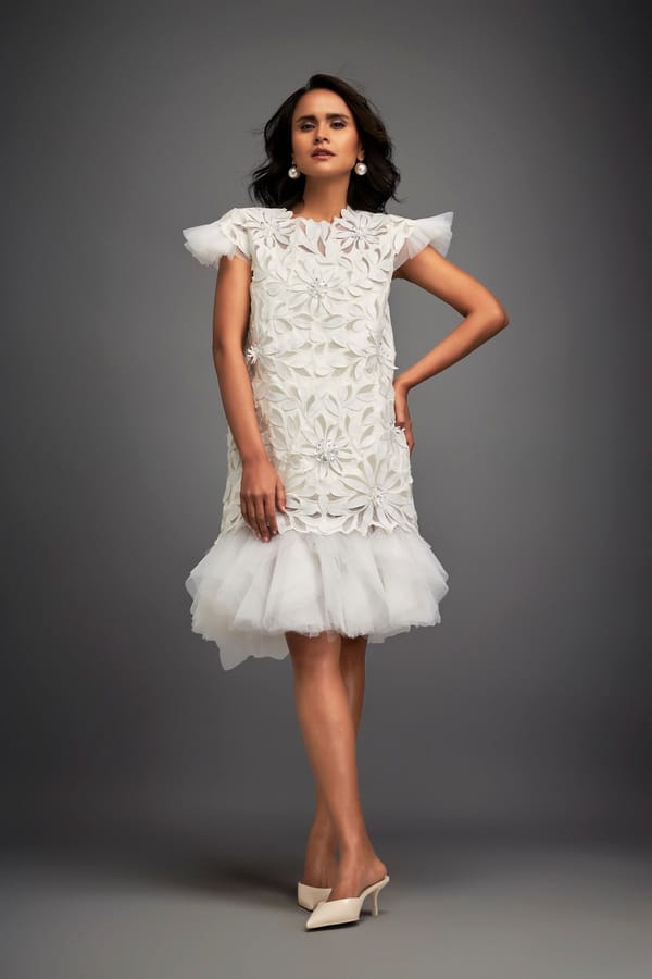 Short Floral Applique Dress — Deepika Arora