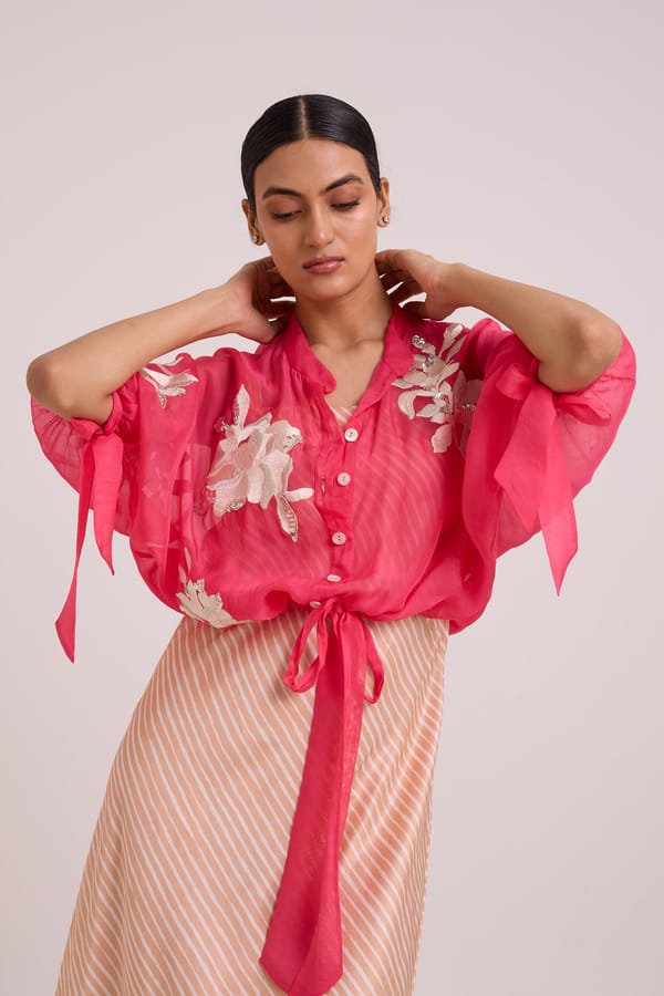 Pink Sheer Organza Bomber and Striped Slip Dress Co-ord Set — Madder Much