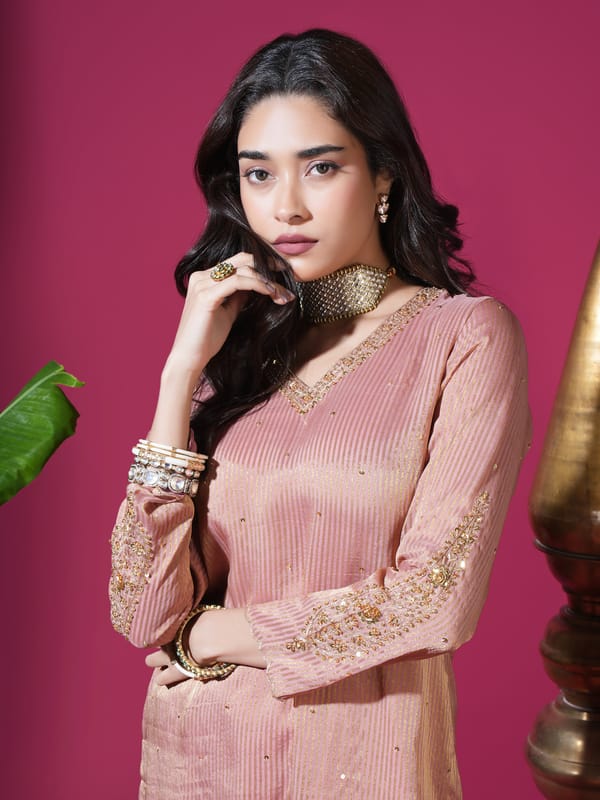 Rose Asopalav Leaf Stripe Kurta Set — KOMAL SHAH