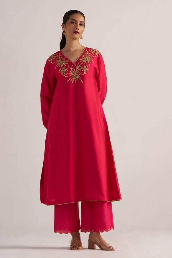 Virtual Pink Embroidered Kurta and Pant Co-ord Set — Ganga Fashions Pvt Ltd