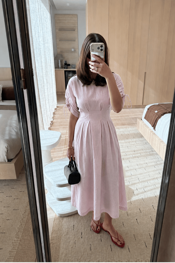 Amelia Linen Dress Haze — MOMENT BOMBAY
