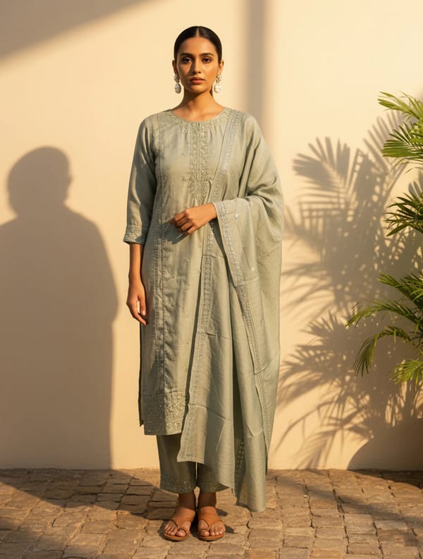Sage Green Embroidered Straight Kurta Pant — Truebrowns