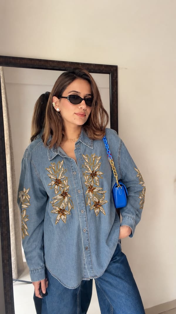 Blue Embroidered Denim Shirt — CLOSET AFFAIR