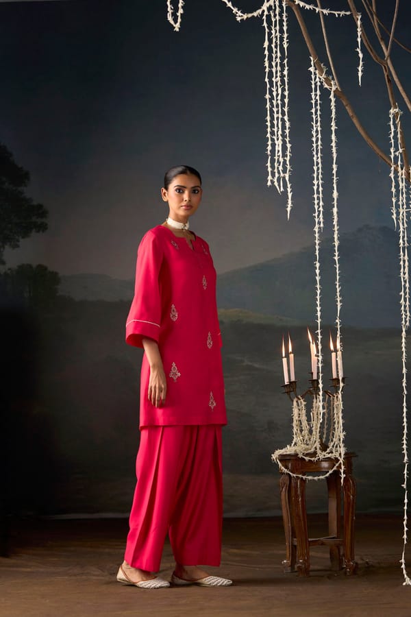 Cerise Embroidered Kurta Set — Truly SMA