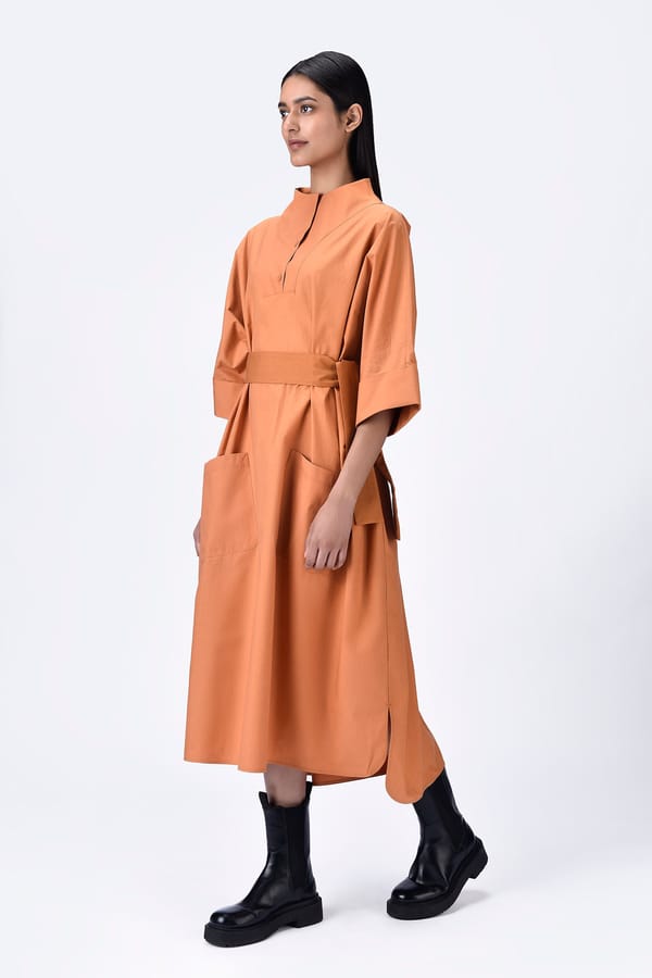 Light Amber Oversized Cotton Poplin Maxi Shirt Dress — Genes Lecoanet Hemant