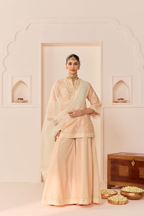 REHMA - SHORT KURTA WITH SHARARA AND DUPATTA — Sheetal Batra