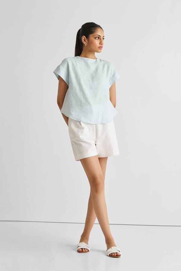 Summer Blue Hemp Cap Sleeve Everyday Top — REISTOR