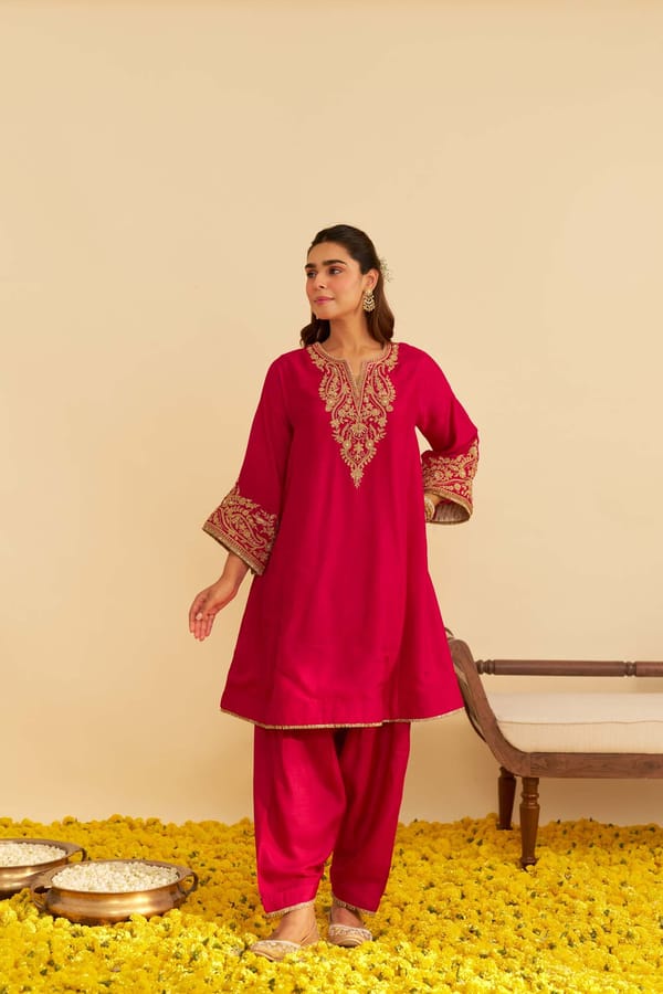 Rani Hotpink Embroidered Kurta Set with Salwar — Sheetal Batra
