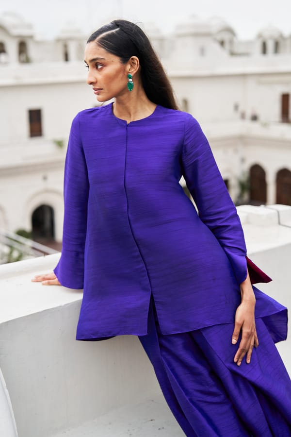 Royal Blue Longline High-Low Collared Top — Dash and Dot