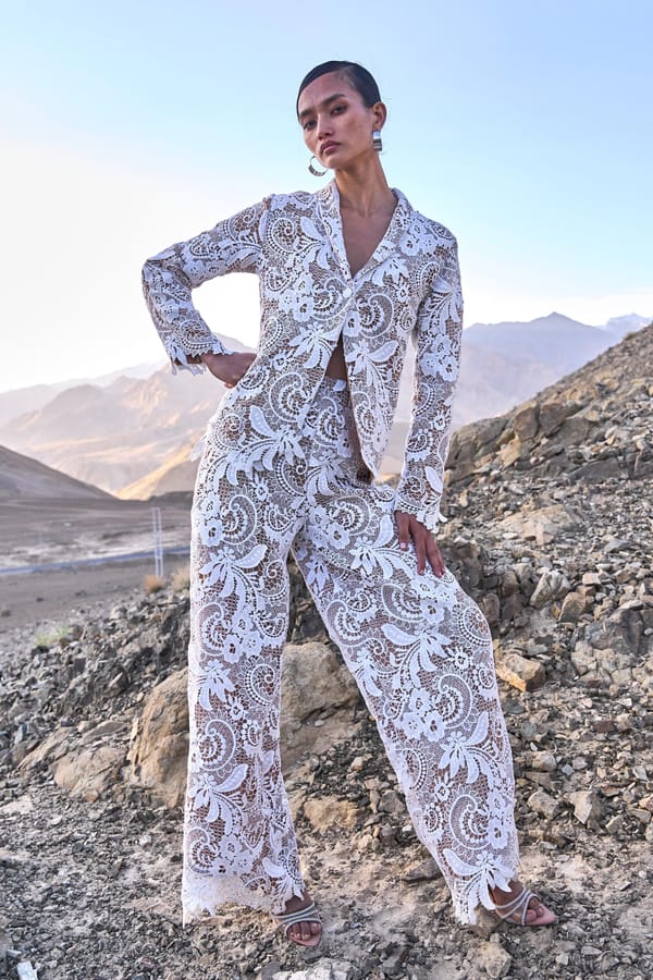 White Cutwork Lace Straight-Leg Trousers — Dash and Dot