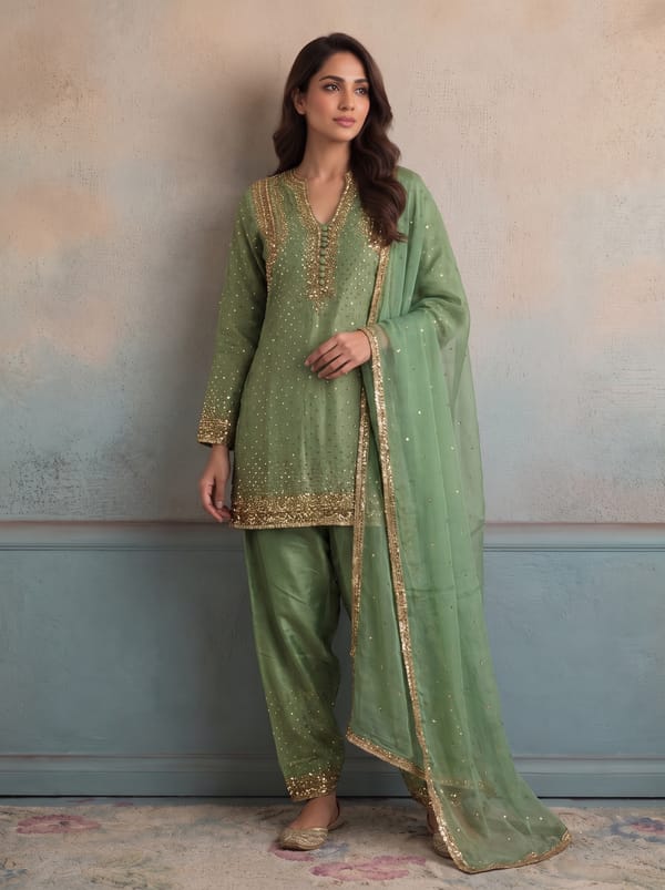 Sage Fern Kurta Set — SUSHIL AGGARWAL