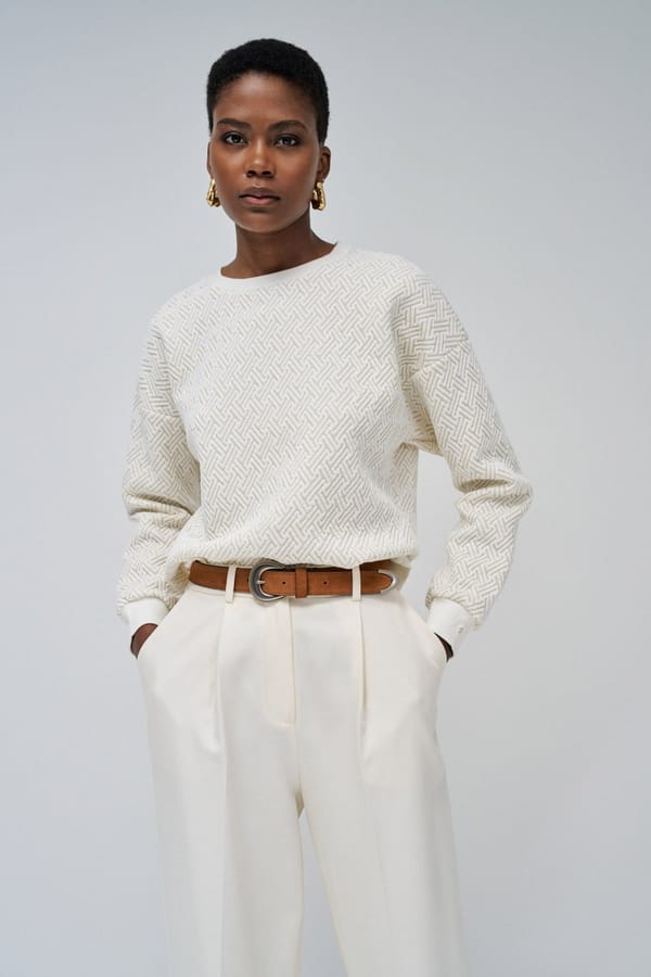 Light Pearl Textured Shimmer Pullover Sweater — SALSA JEANS
