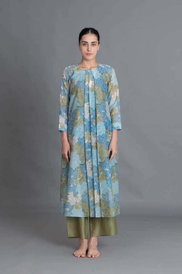 Ocean Blue Floral Print Dress Co-ord — Khat