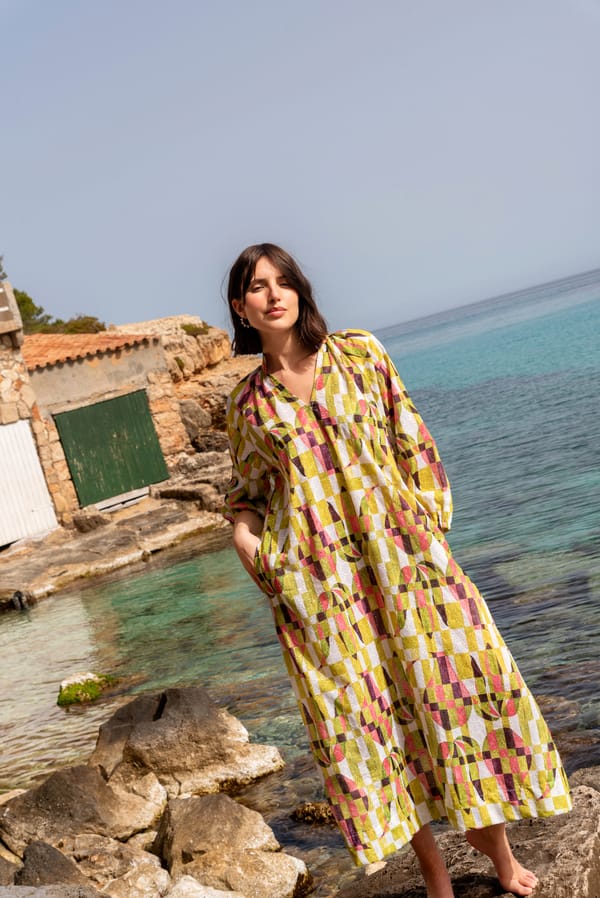 Multicolor Moss Print Oversized Cotton Hakoba Maxi Dress — HAPPI SPACE