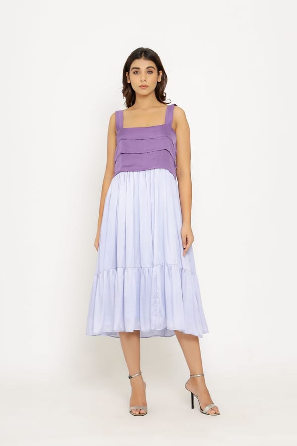 Purple/Lilac Two-Tone Tiered Midi Dress — Neora